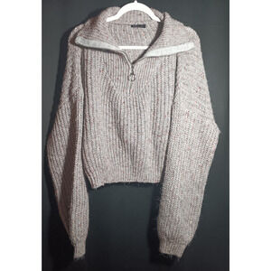 Very J Cropped Gray Knit Sweater Zip Front Long Sleeve Women’s Medium Top